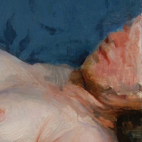 "Naked on the blue couch"